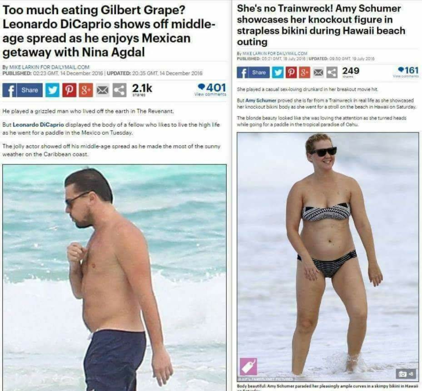 amy schumer leonardo dicaprio - Too much eating Gilbert Grape? Leonardo DiCaprio shows off middle age spread as he enjoys Mexican getaway with Nina Agdal She's no Trainwreck! Amy Schumer showcases her knockout figure in strapless bikini during Hawaii beac