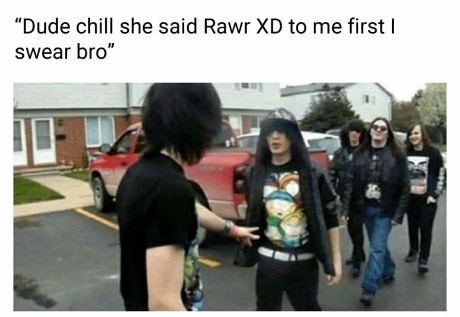 rawr xd meme - "Dude chill she said Rawr Xd to me first swear bro"