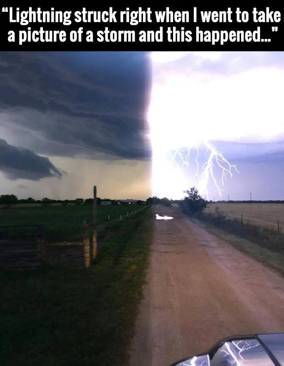 sky - "Lightning struck right when I went to take a picture of a storm and this happened..."