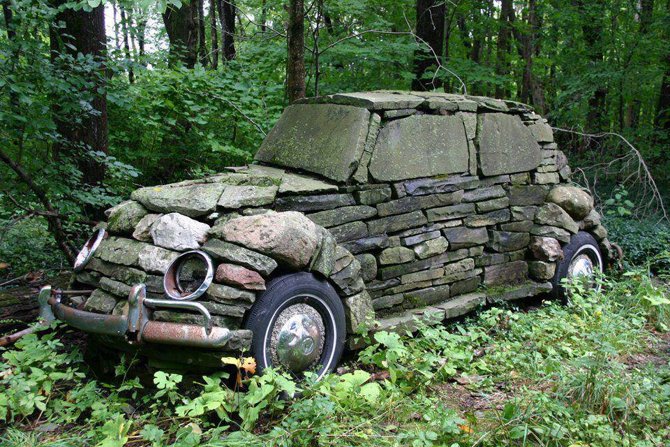 car made of rocks -