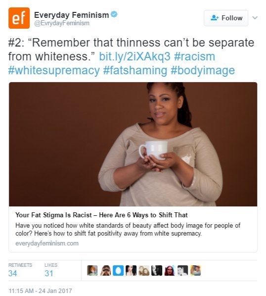 body standards cringe - ef Everyday Feminism "Remember that thinness can't be separate from whiteness." bit.ly2iXAkq3 Your Fat Stigma Is Racist Here Are 6 Ways to Shift That Have you noticed how white standards of beauty affect body image for people of co