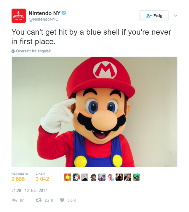 nintendo twitter meme - Nintendo Ny Nintendo Nyc Flg You can't get hit by a blue shell if you're never in first place. Oversett fra engelsk 21.28 10.