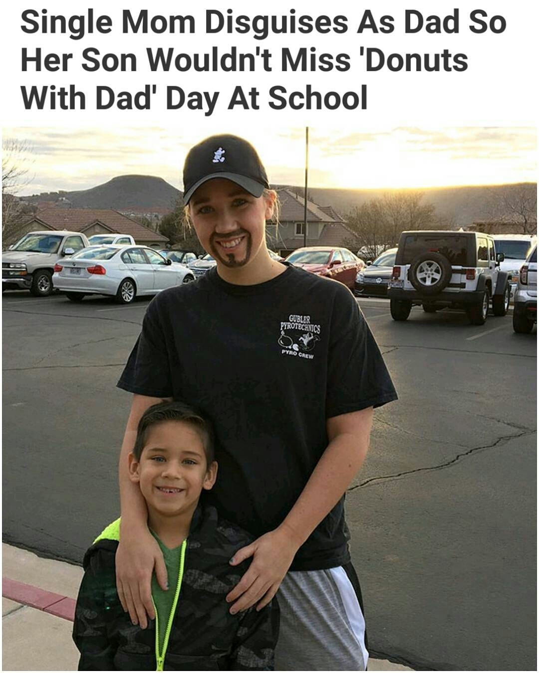 single mom dresses up as dad - Single Mom Disguises As Dad So Her Son Wouldn't Miss 'Donuts With Dad' Day At School