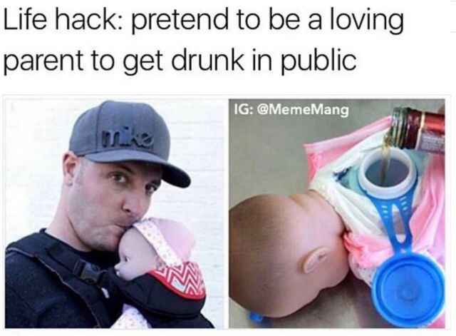 baby flask - Life hack pretend to be a loving parent to get drunk in public Ig