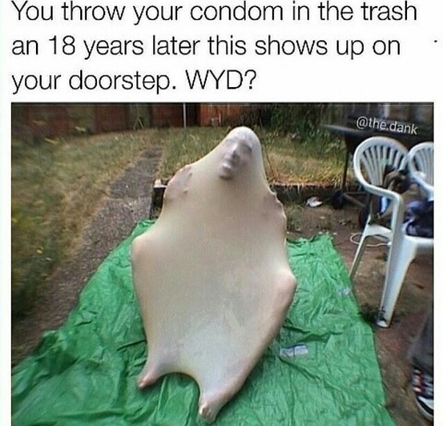 wyd memes - You throw your condom in the trash an 18 years later this shows up on your doorstep. Wyd? .dank