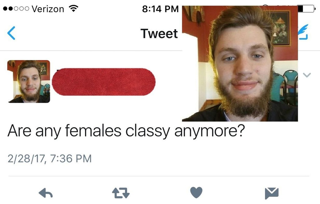 Scary neckbeard asks on Twitter if any females classy anymore.