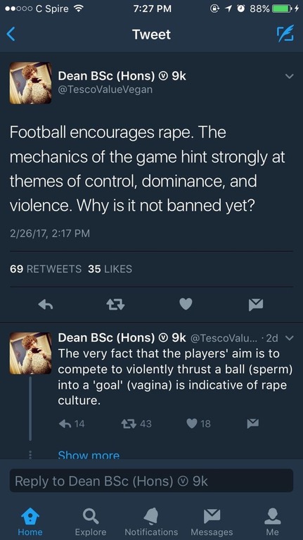 Tweet some woman wrote as to how football perpetuates the rape culture.