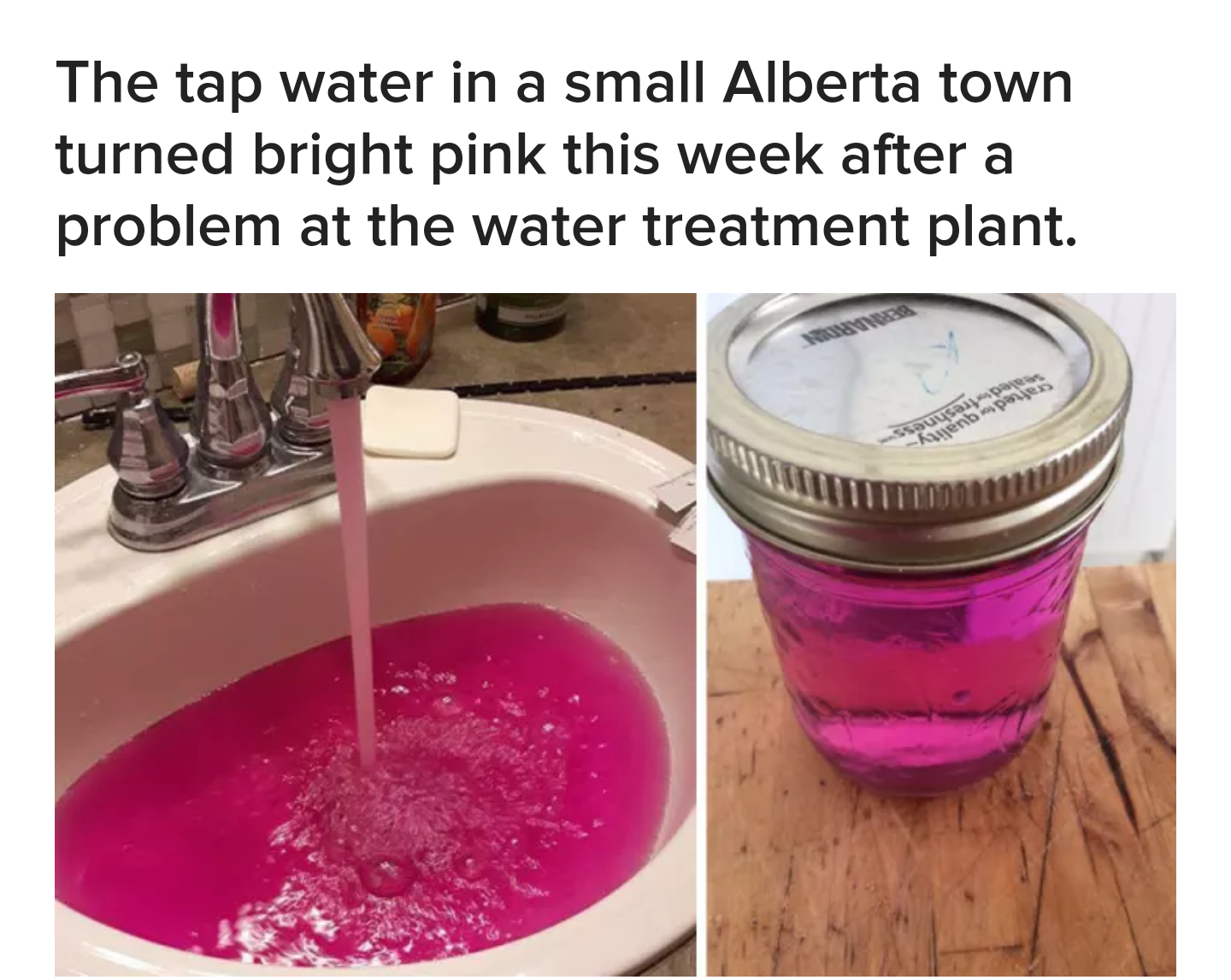 michigan pink water - The tap water in a small Alberta town turned bright pink this week after a problem at the water treatment plant. Mv