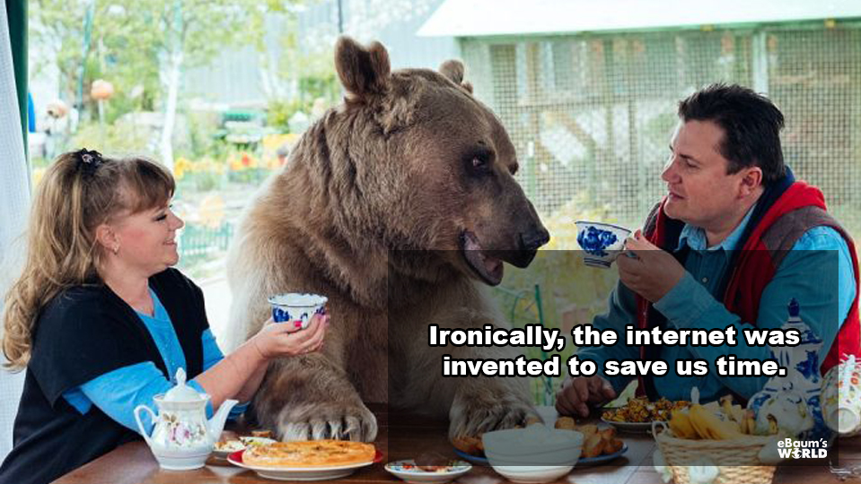 showerthoughts - russian bear at home - Ironically, the internet was invented to save us time.