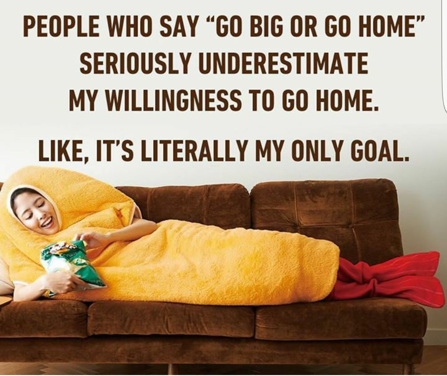 couch burrito - People Who Say Go Big Or Go Home" Seriously Underestimate My Willingness To Go Home. , It'S Literally My Only Goal.