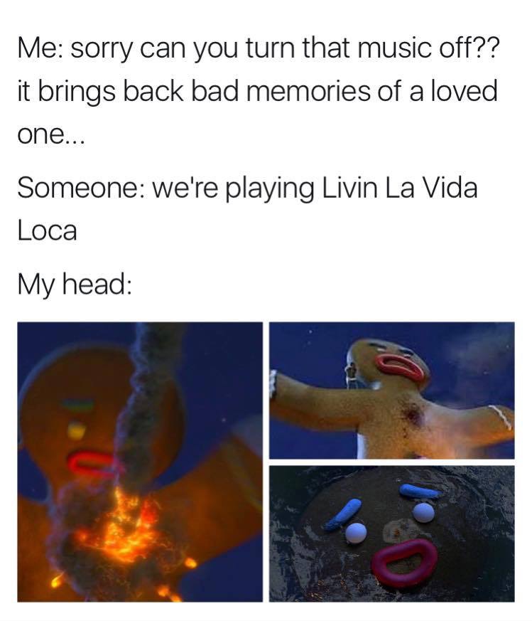shrek i need a hero meme - Me sorry can you turn that music off?? it brings back bad memories of a loved one... Someone we're playing Livin La Vida Loca My head