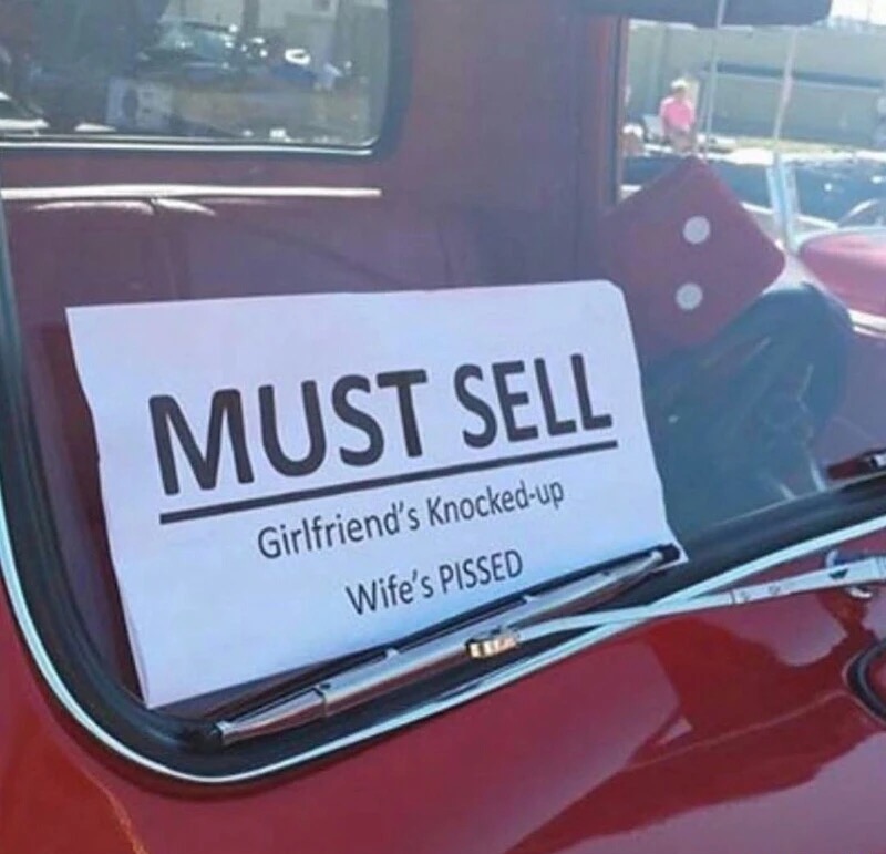 funny car sales pitch - Must Sell Girlfriend's Knockedup Wife's Pissed