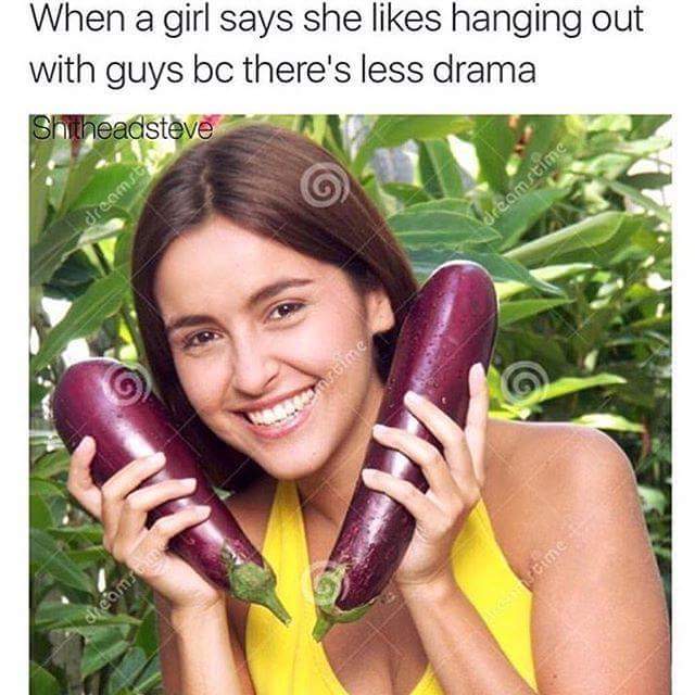 eggplant meme - When a girl says she hanging out with guys bc there's less drama Shitheadsteve dreams dreamstime ame deams