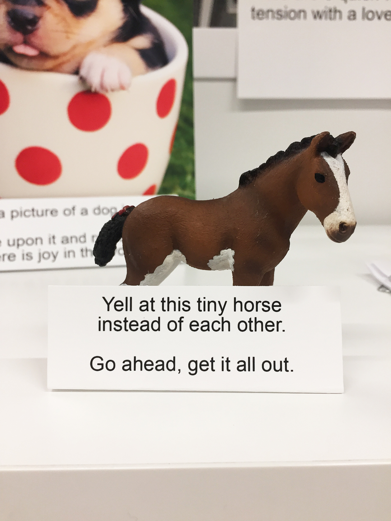 ikea couples fight station - tension with a love picture of a dos upon it and re is joy in the Yell at this tiny horse instead of each other. Go ahead, get it all out.