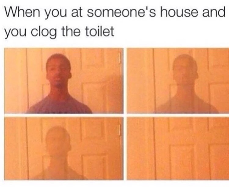 you clog the toilet meme - When you at someone's house and you clog the toilet