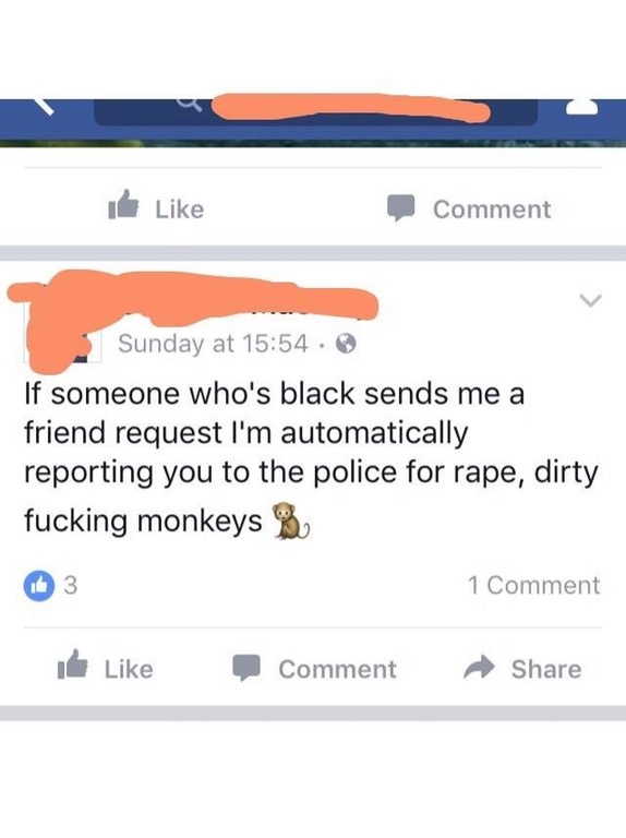web page - Ide Comment Sunday at . If someone who's black sends me a friend request I'm automatically reporting you to the police for rape, dirty fucking monkeys 1 Comment de Comment