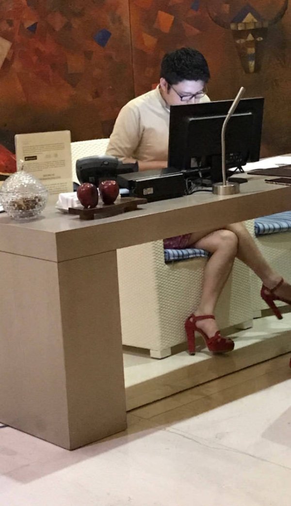 memes  - man wearing heels at a desk