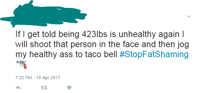 Cringeworthy post of someone who doesn't like being told 423 lbs is overweight.