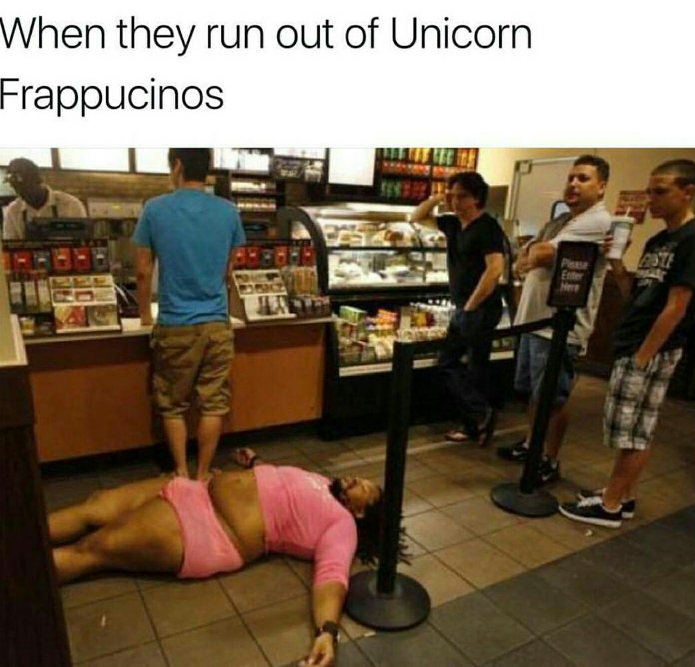 drunk fat guy meme - When they run out of Unicorn Frappucinos