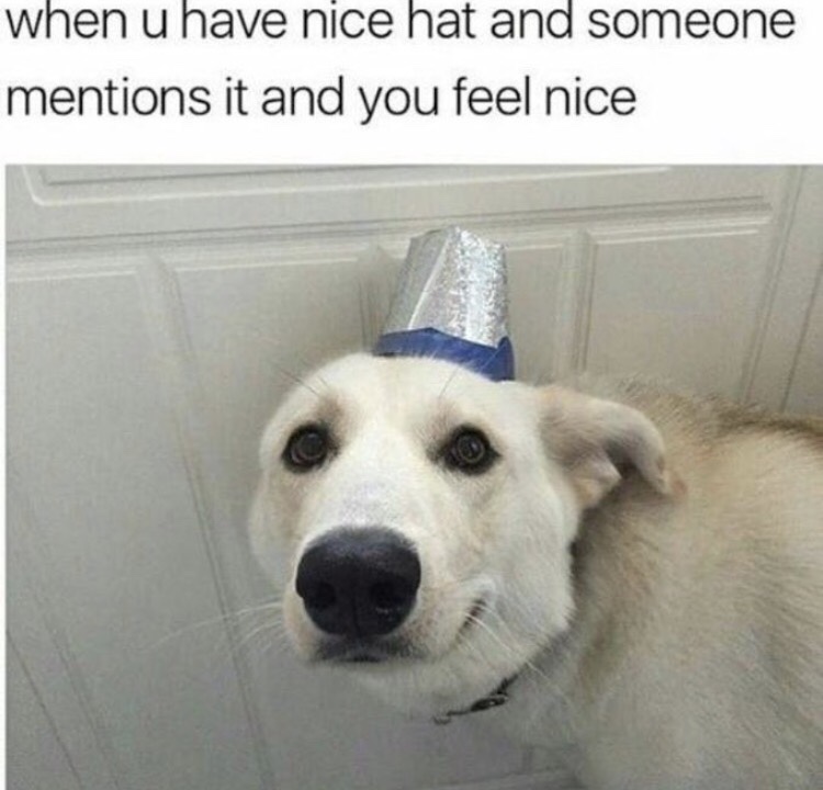 you have a nice hat - when u have nice hat and someone mentions it and you feel nice