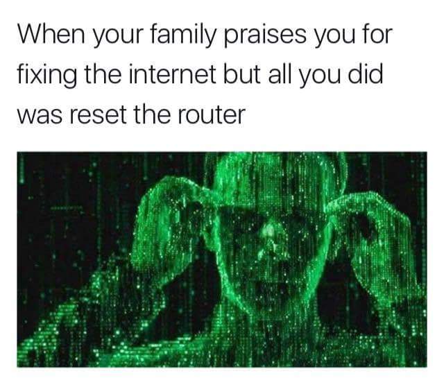 When your family praises you for fixing the internet but all you did was reset the router