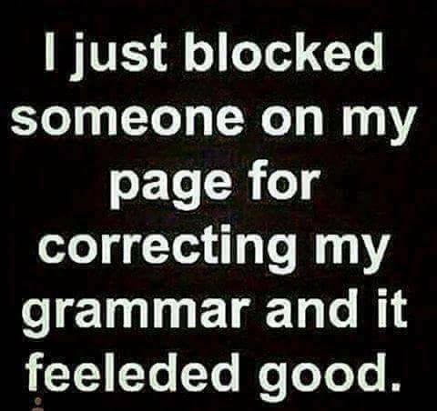 gosausee - I just blocked someone on my _page for correcting my grammar and it feeleded good.