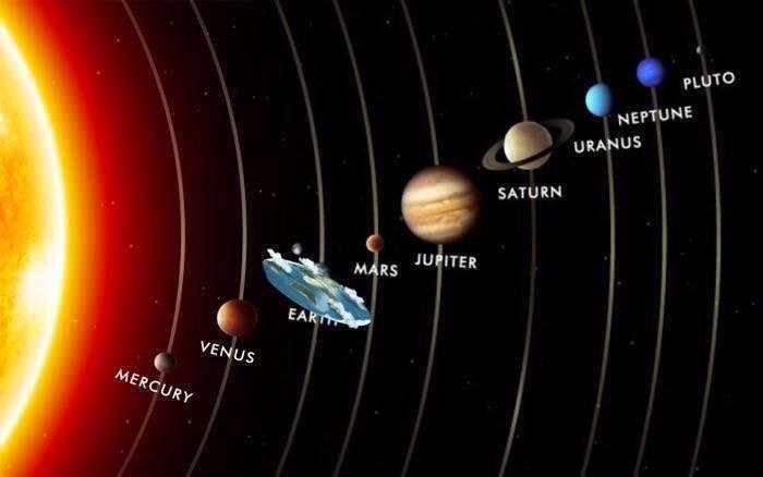 Funny picture of our solar system but earth is totally flat unlike any of the other planets