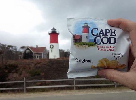 Cape Cod potato chips bag with the original lighthouse in the background.