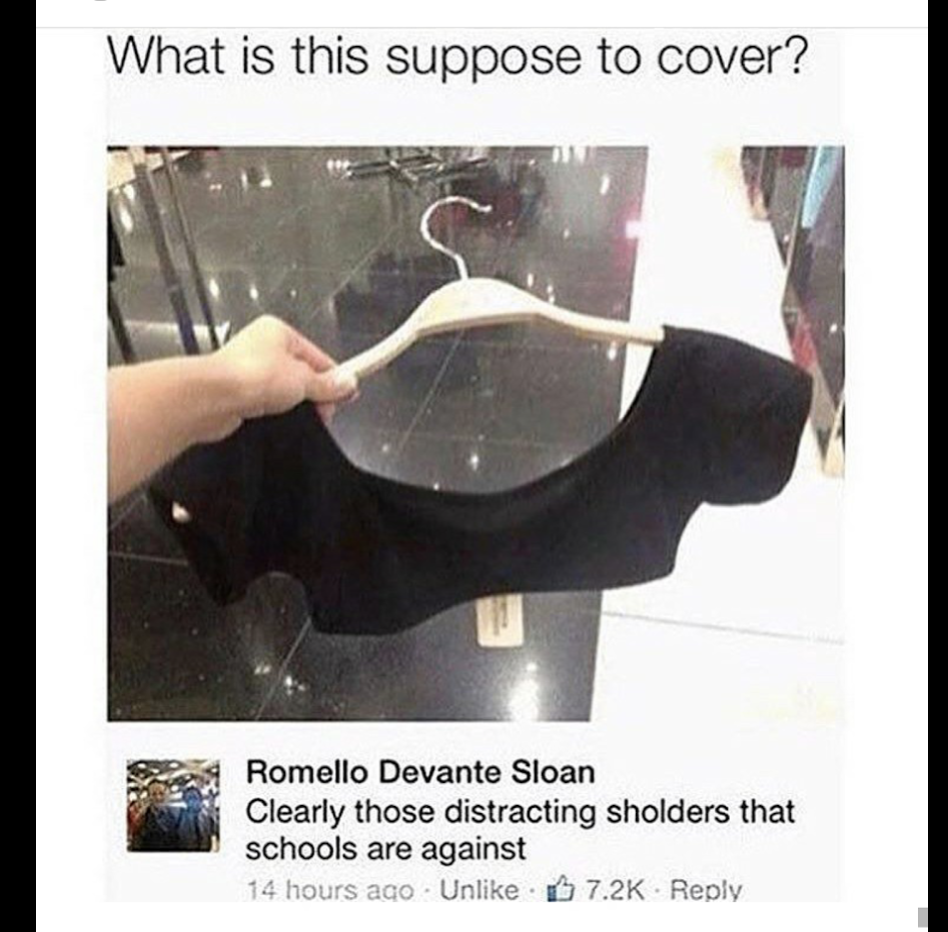 supposed to cover - What is this suppose to cover? Romello Devante Sloan Clearly those distracting sholders that schools are against 14 hours ago Un