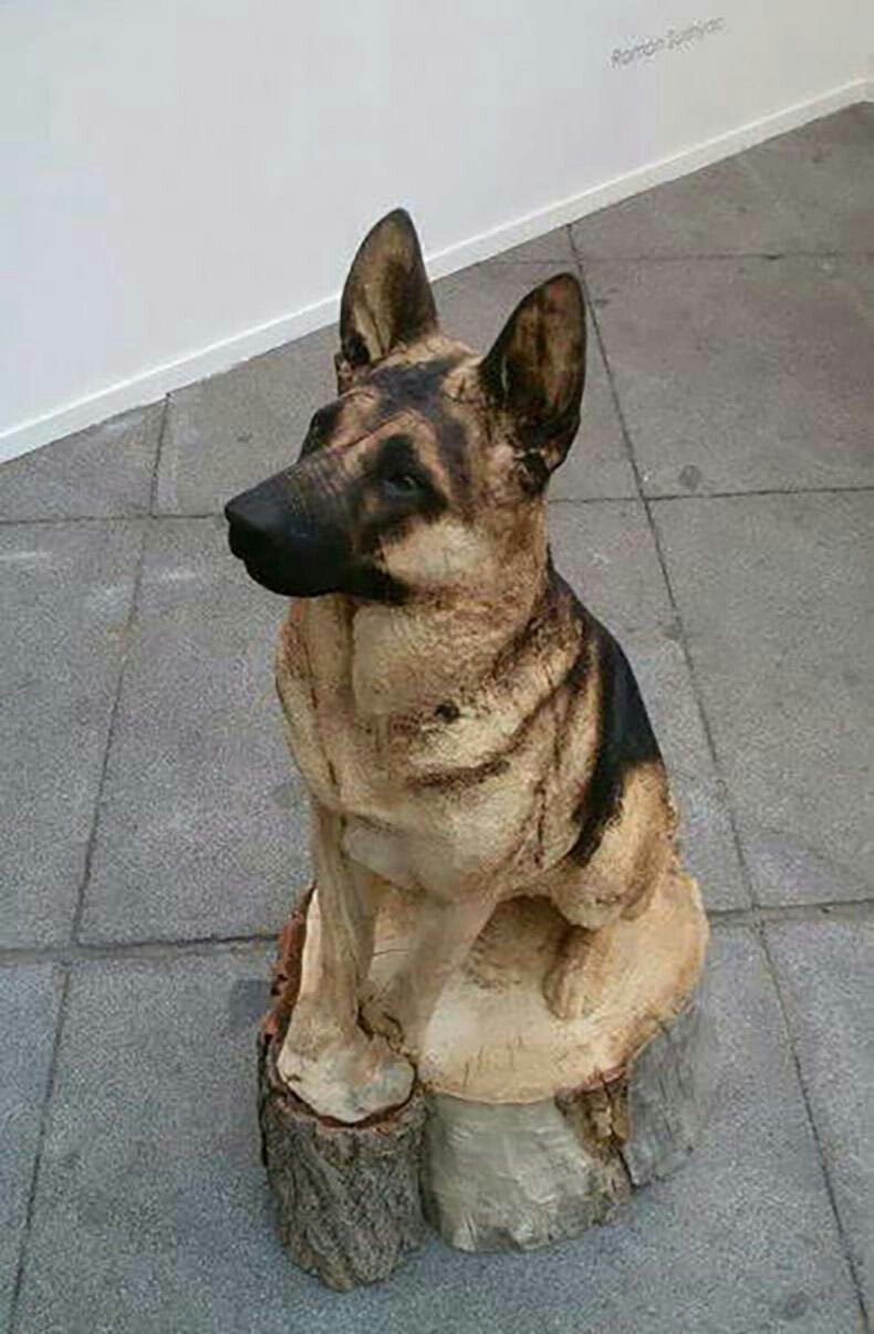 german shepherd wood carving