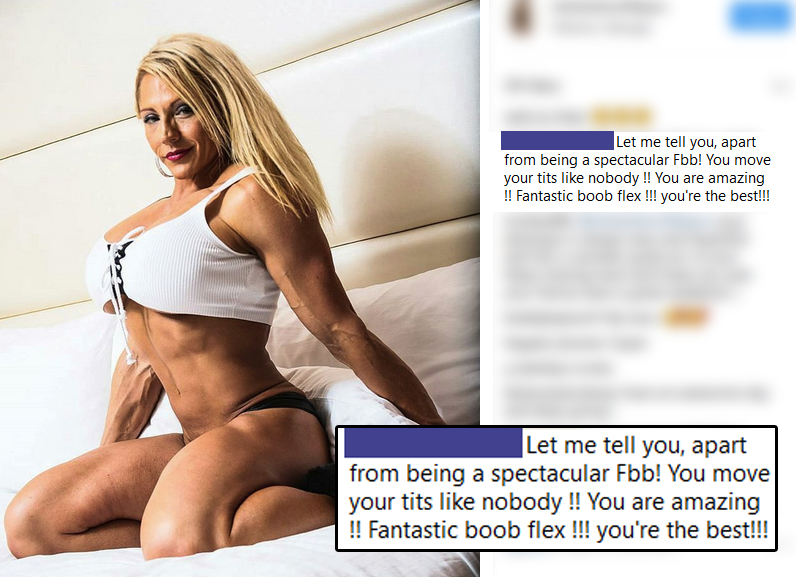 Woman who is complimented for being able to move her boobs and flex them the best.
