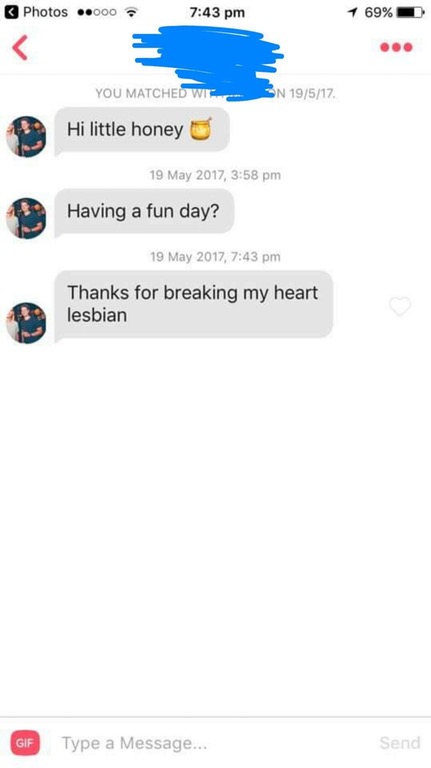 Someone who texts a woman to check up on her, doesn't hear back from her so calls her a lesbian.