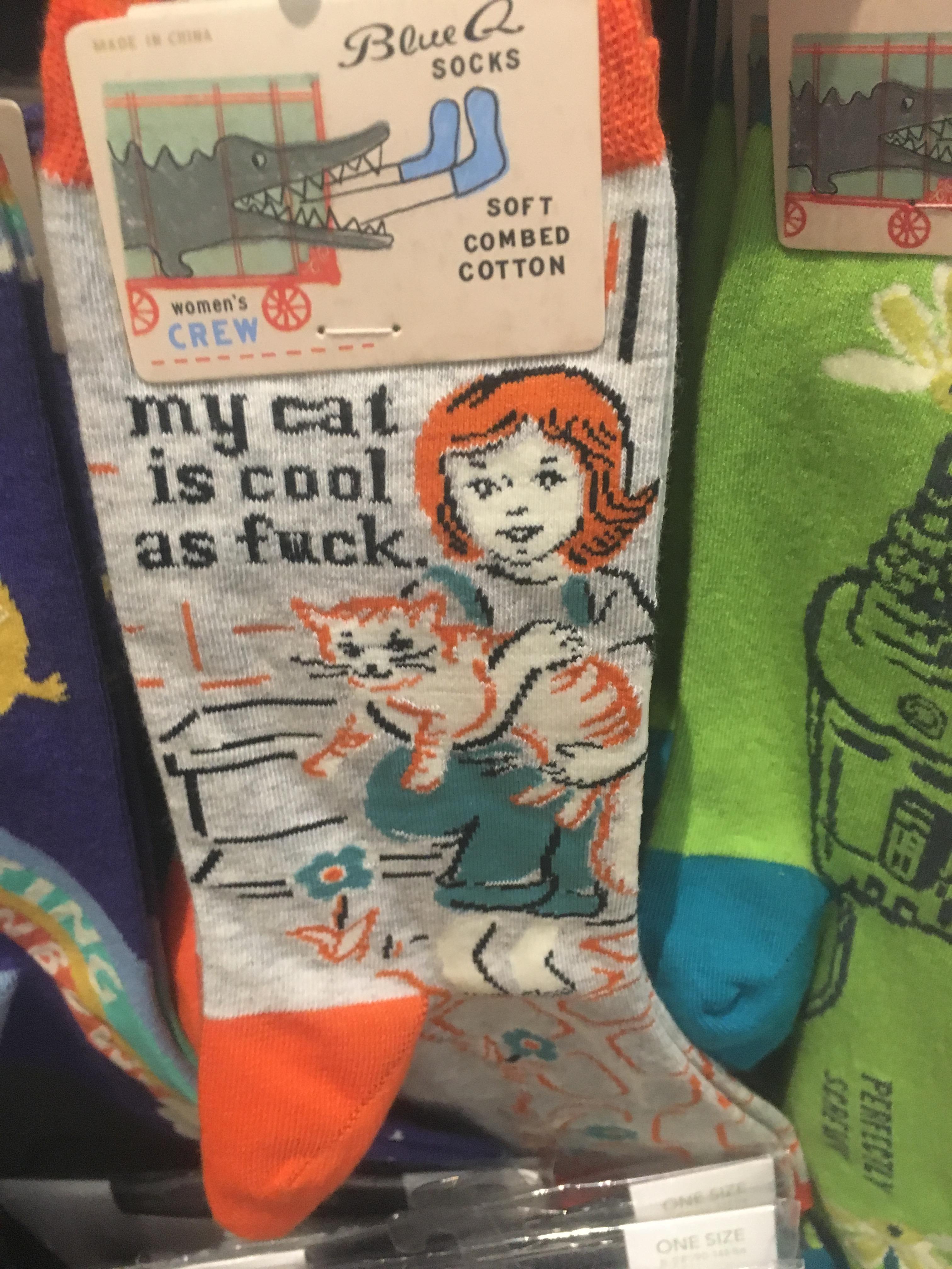 cool art - Blue 62 Socks Soft Combed Cotton women's Crew my cat is cool as fuck.
