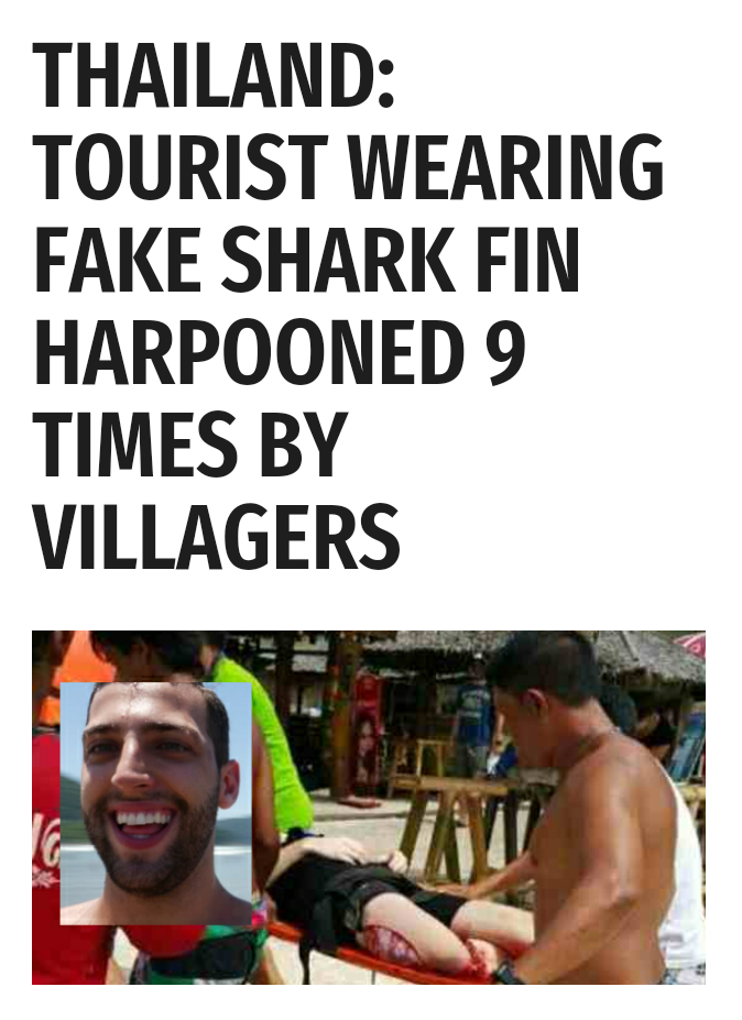 muscle - Thailand Tourist Wearing Fake Shark Fin Harpooned 9 Times By Villagers