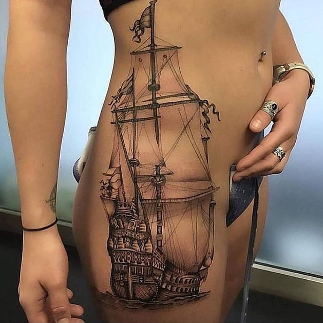 ship thigh tattoo