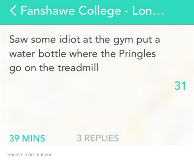 Meme about waterbottle at the gym where the pringles can goes on the machine.