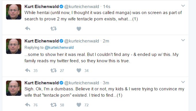 Kurt Eichenwald 14s While hentai until now, I thought it was called manga was on screen as part of search to prove 2 my wife tentacle porn exists, what...1 Kurt Eichenwald 2m some to show her it was real. But I couldn't find any & ended up w this. My…
