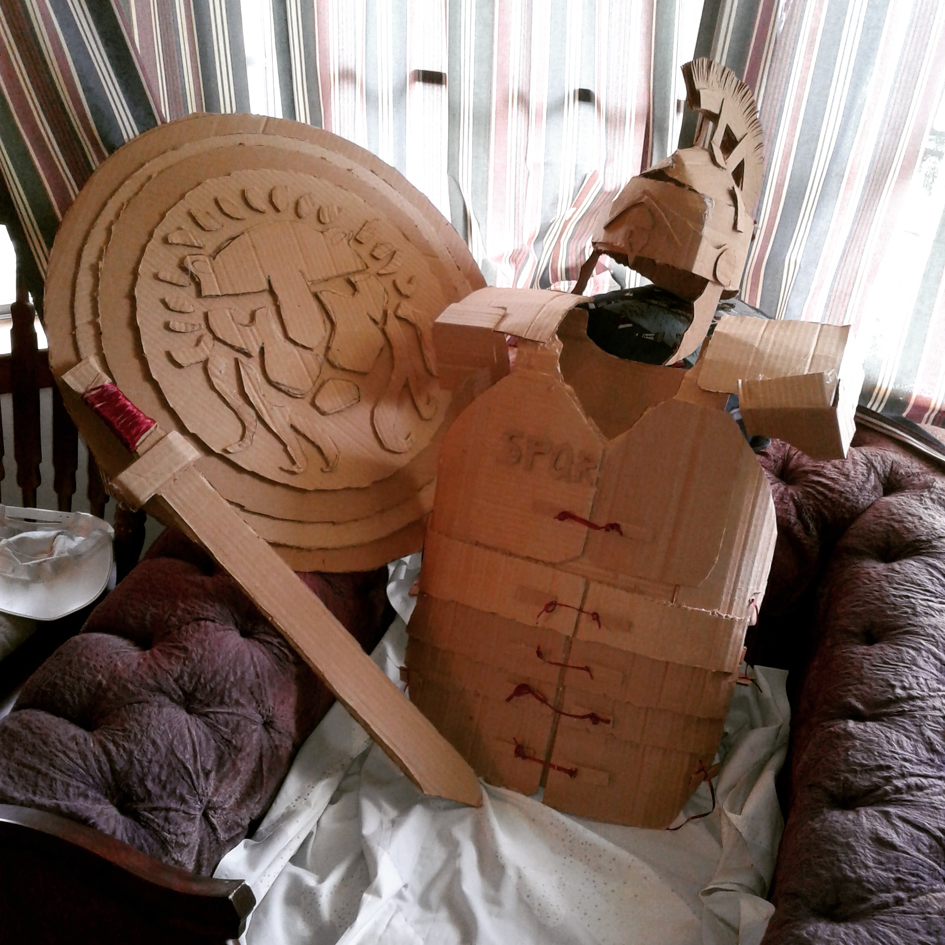 full knight suit of armor made out of cardboard