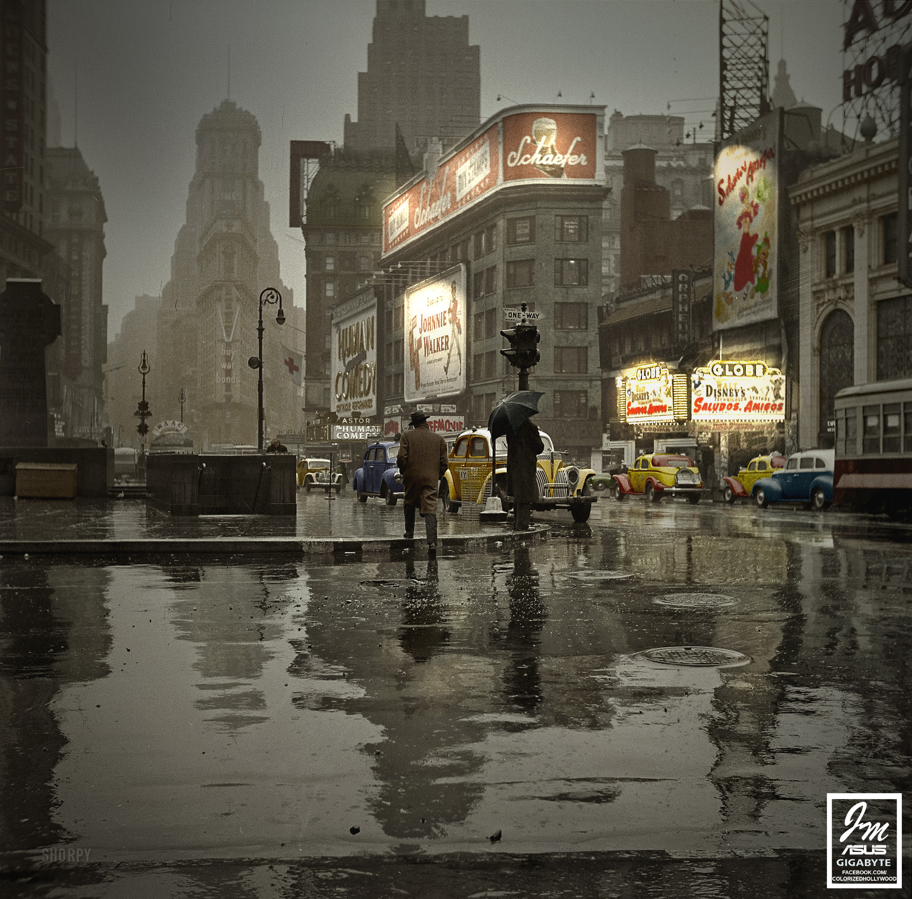 "Times Square on a rainy day." New York, March 1943