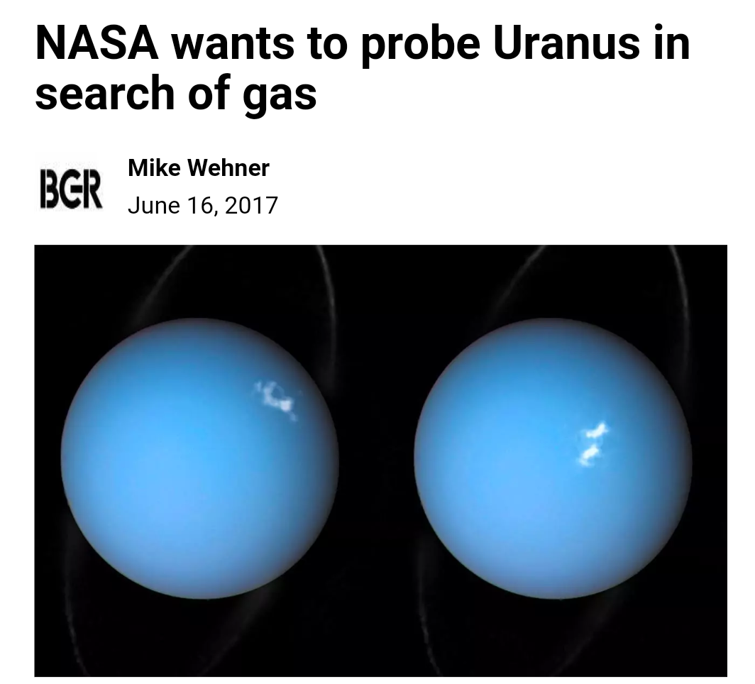 Article about how nasa wants to probe uranus to look for gas.