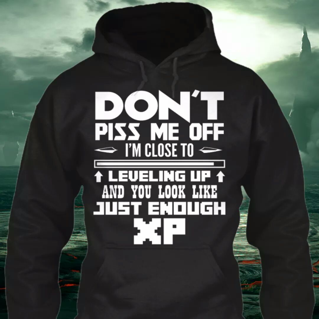 Sweat shirt about reasons that you ought to not piss off the wearer including that he is looking to level up and you look like just the right amount of XP