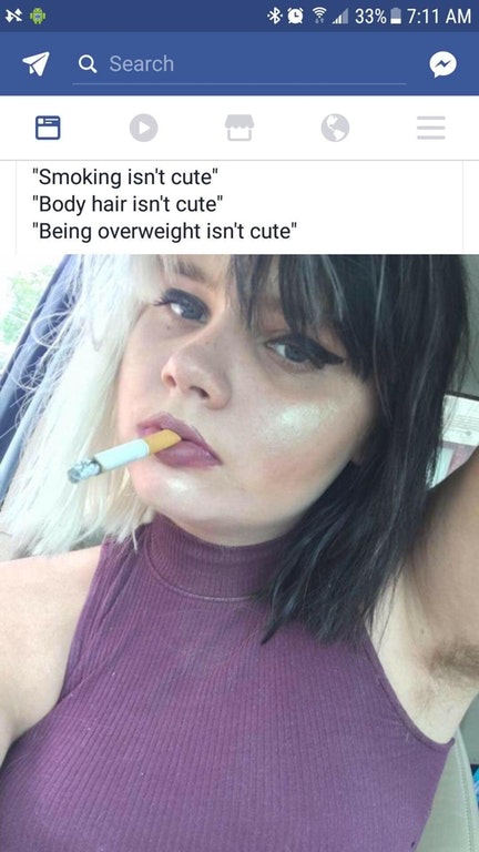 Woman on facebook who breaks all the stereotypes for being sexy, or confirms them.