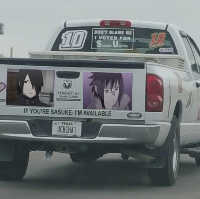 Pick up truck of a clear Sasuke fan