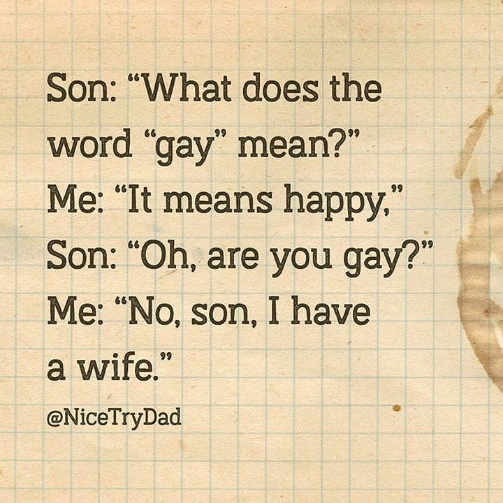 Nice Try Dad of father son conversation about the word GAY