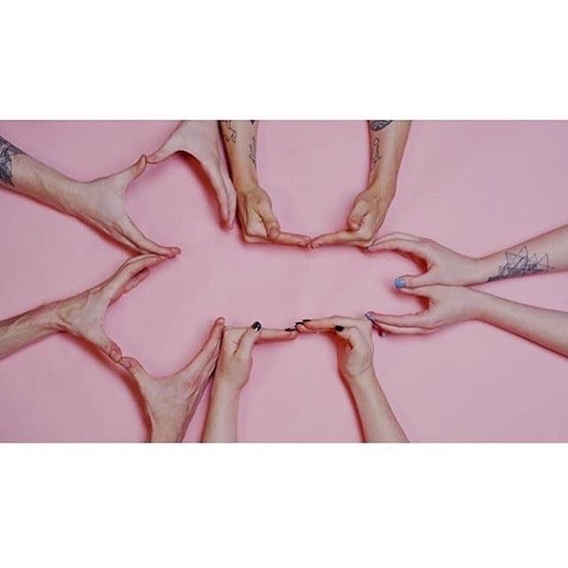Bunch of hands coming together to form an image of a penis outline.