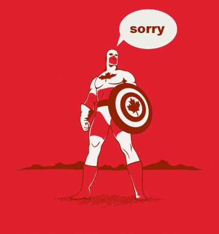 Captain Canada apologizing for something.