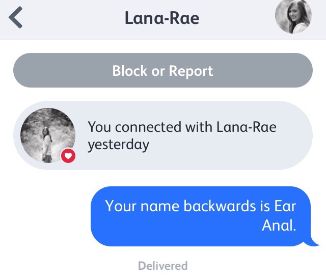 media - LanaRae Block or Report You connected with LanaRae yesterday Your name backwards is Ear Anal. Delivered