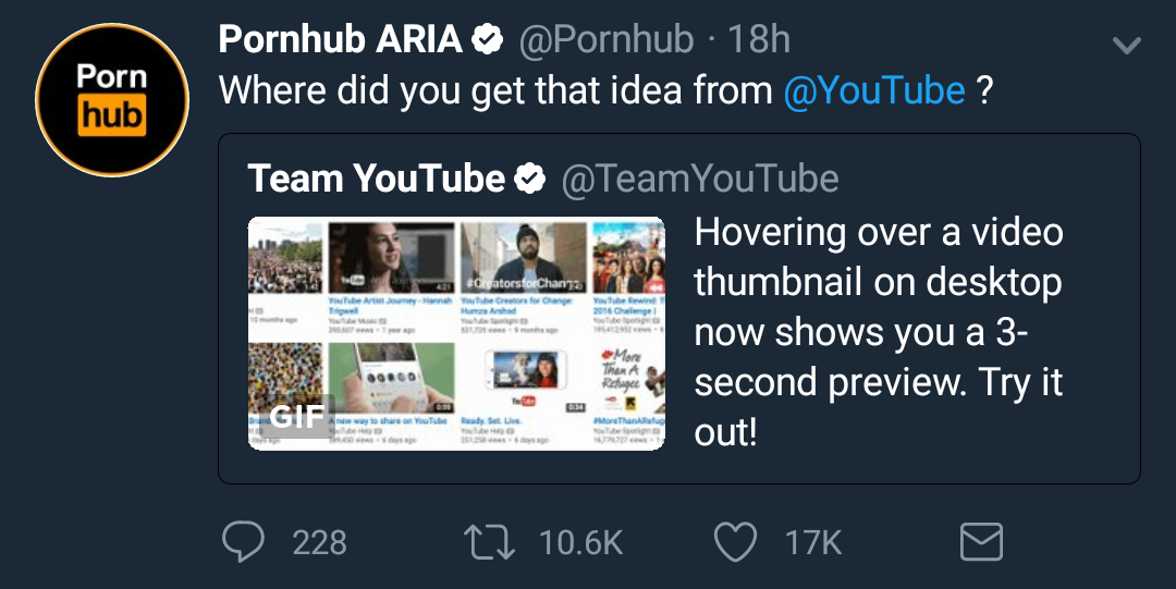 twitter youtube video preview - Porn hub Pornhub Aria 18h Where did you get that idea from ? OpatorsforChan Team YouTube Hovering over a video thumbnail on desktop now shows you a 3 second preview. Try it out! 2016 el Ct 228 22 ~ 176