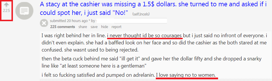 Cringeworthy post about dude who turned down a girl that was trying to get money from him and some loser who paid her, comes off a bit wierd.