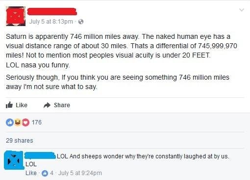 someone who doesn't understand science explaining that it is impossible to be seeing planets with your eyes.